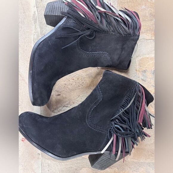 SALE Black Suede Sam Edelman ankle Booties with tassels SZ 10 - Picture 2 of 12